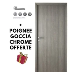 Porta la casa Bloc-porte fin de chantier Essence Gris, H.204 l.73cm, réversible + poignée Goccia chrome à clé OFFERTE- Bloc Porte