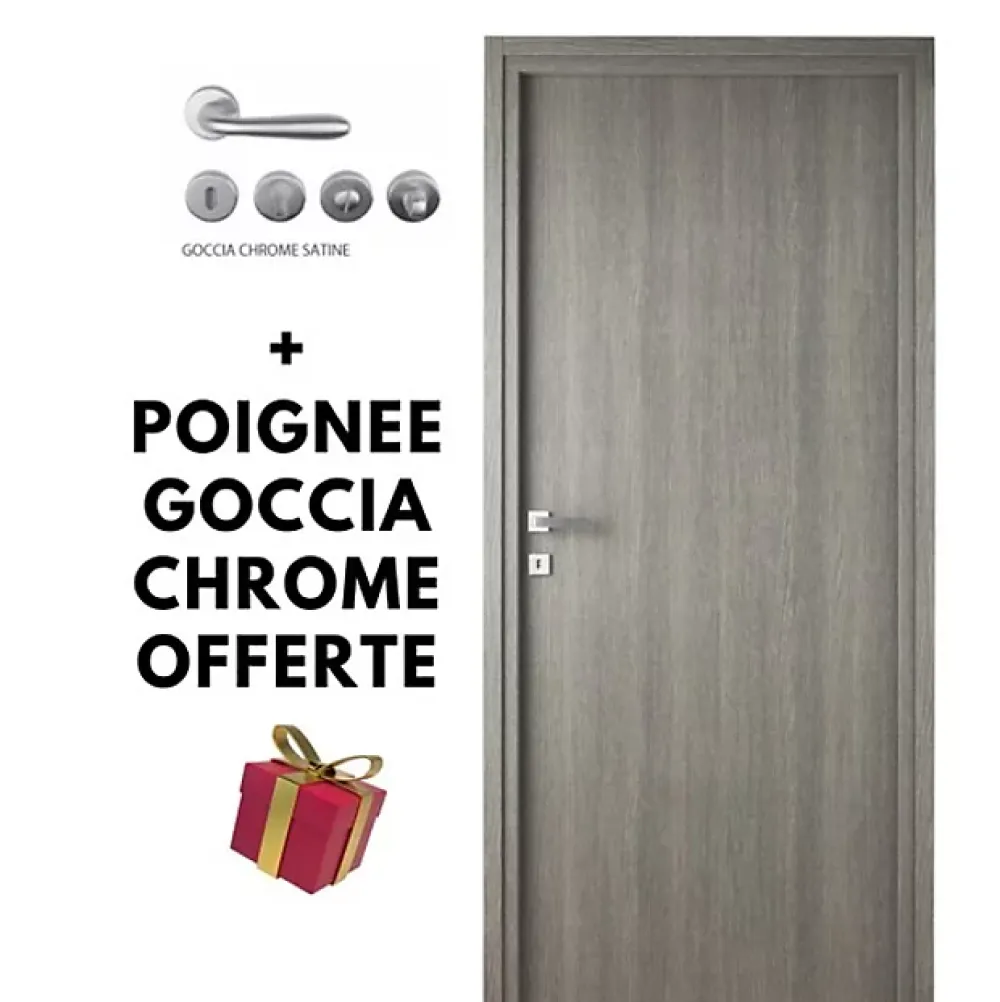 Porta la casa Bloc-porte fin de chantier Essence Gris, H.204 l.73cm, réversible + poignée Goccia chrome à clé OFFERTE- Bloc Porte