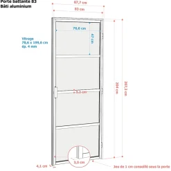 Bloc Porte<Bloc-porte Loft 4 carreaux vitrés transparents, poussant droit, coloris noir mat H.213 x l.83cm