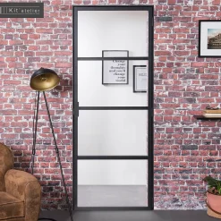 Bloc-porte Loft 4 carreaux vitrés transparents, poussant gauche, coloris noir mat H.213 x l.83cm- Bloc Porte