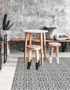 Pegane Boite de 24 Carreaux de ciment véritable 0,96m2 / Carreaux de ciment artisanaux pour sol et mur coloris noir/blanc- Mosaïque Pour Pièce À Vivre