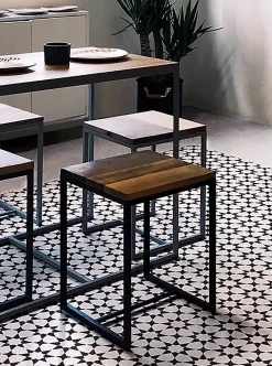 Pegane Boite de 24 Carreaux de ciment véritable 0,96m2 / Carreaux de ciment artisanaux pour sol et mur coloris noir / blanc- Mosaïque Pour Pièce À Vivre|Mosaïque Pour Wc
