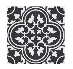 Pegane Mosaïque Pour Wc|Mosaïque Pour Pièce À Vivre<Boite de 24 Carreaux de ciment véritable 0,96m2 / Carreaux de ciment artisanaux pour sol et mur coloris noir - l.20 x L.20 cm
