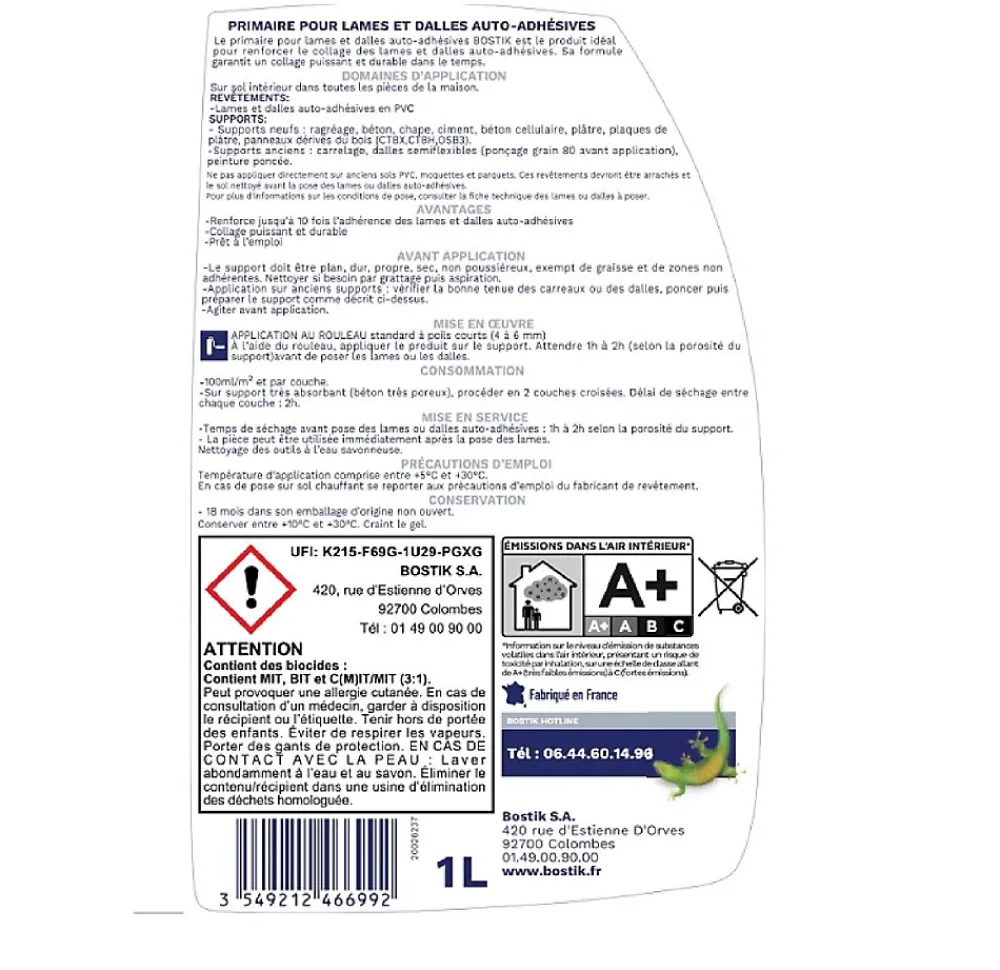 Bostik Dalle Et Lame Pvc<Primaire pour Lames et Dalles Auto-Adhésives 1 L