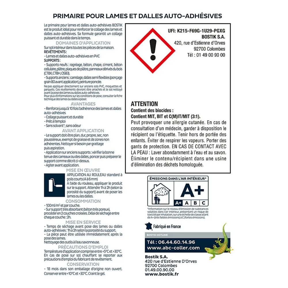 Bostik Dalle Et Lame Pvc<Primaire pour Lames et Dalles Auto-Adhésives 1 L