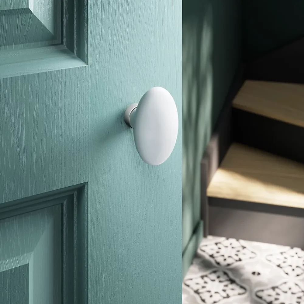 GoodHome Bouton de porte double ovale gris l.42 x H. 65mm- Poignée De Porte