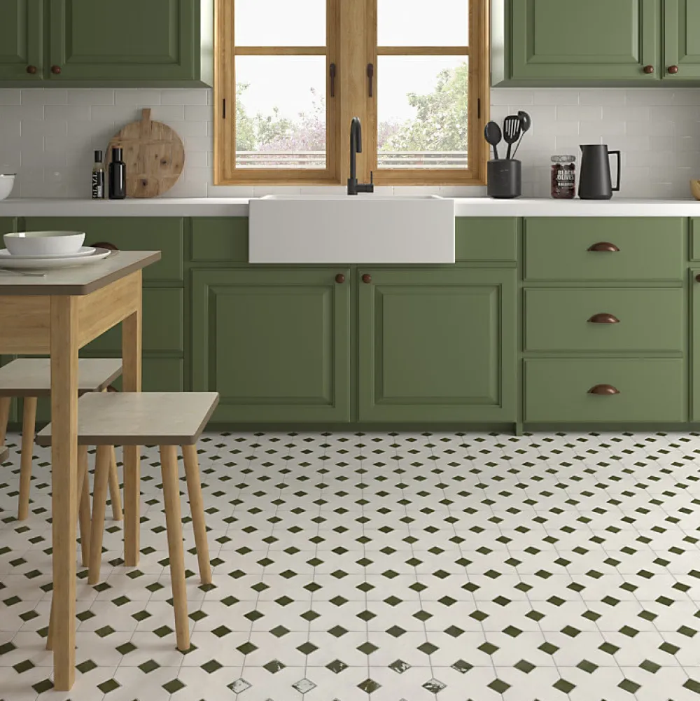 Aelle Carrelage Carrelage Sol Pour Wc<Cabochon sol / mur brillant 3,4x3,4 cm Taco KASBAH VERD