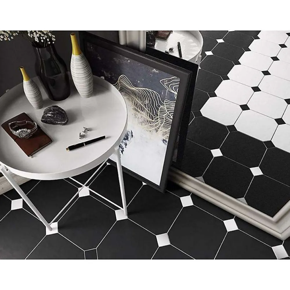Aelle Carrelage Cabochon sol / mur uni blanc brillant 4,6x4,6 cm TACO OCTAGON BLANCO- Carrelage Sol Pour Wc
