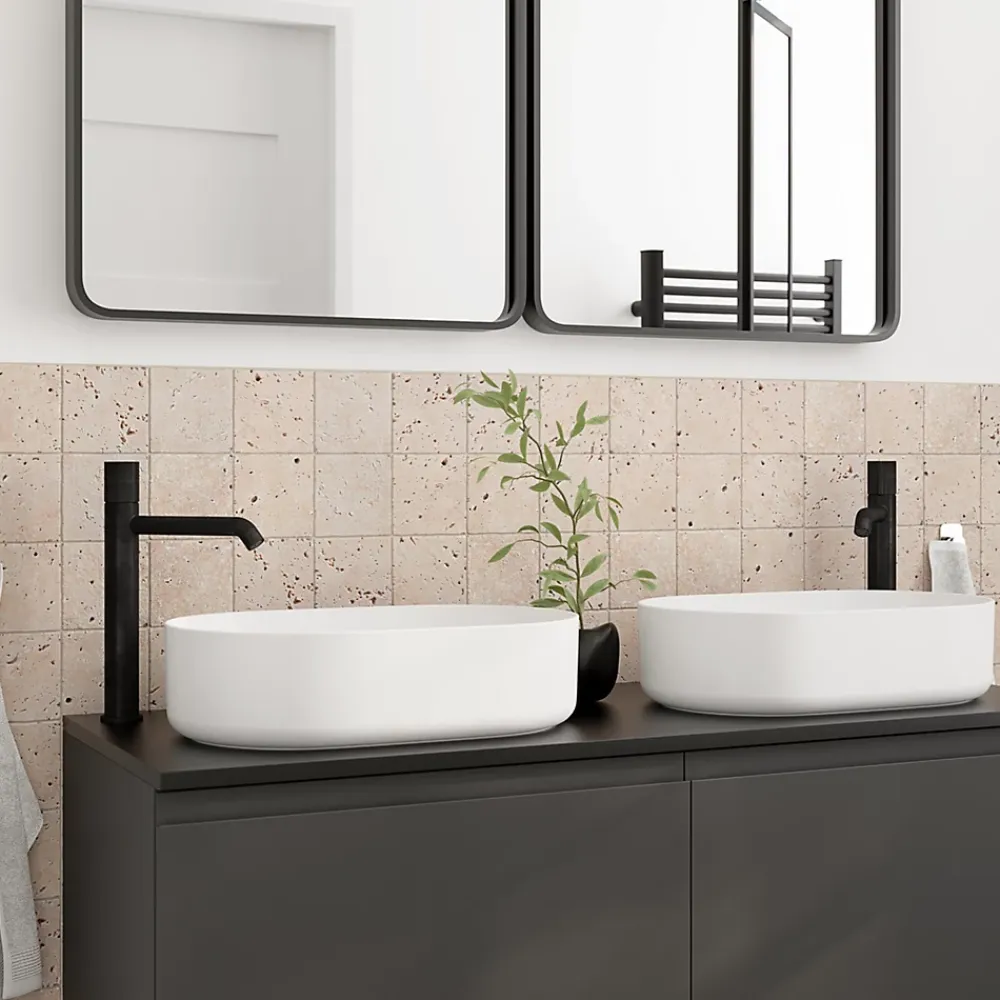 GoodHome Carreau en travertin sol et mur L.10 x l.10 cm x ép.10 mm, Travertino- Travertin