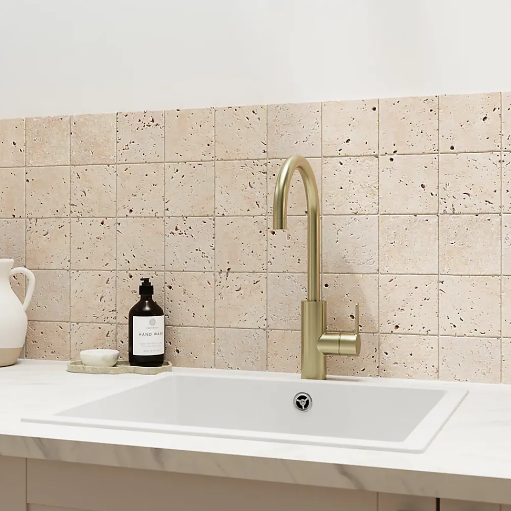 GoodHome Carreau en travertin sol et mur L.10 x l.10 cm x ép.10 mm, Travertino- Travertin