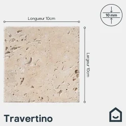 GoodHome Carreau en travertin sol et mur L.10 x l.10 cm x ép.10 mm, Travertino- Travertin