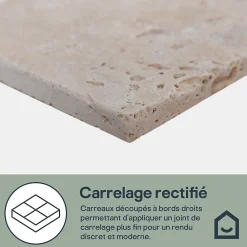 GoodHome Carreau en travertin sol et mur L.10 x l.10 cm x ép.10 mm, Travertino- Travertin