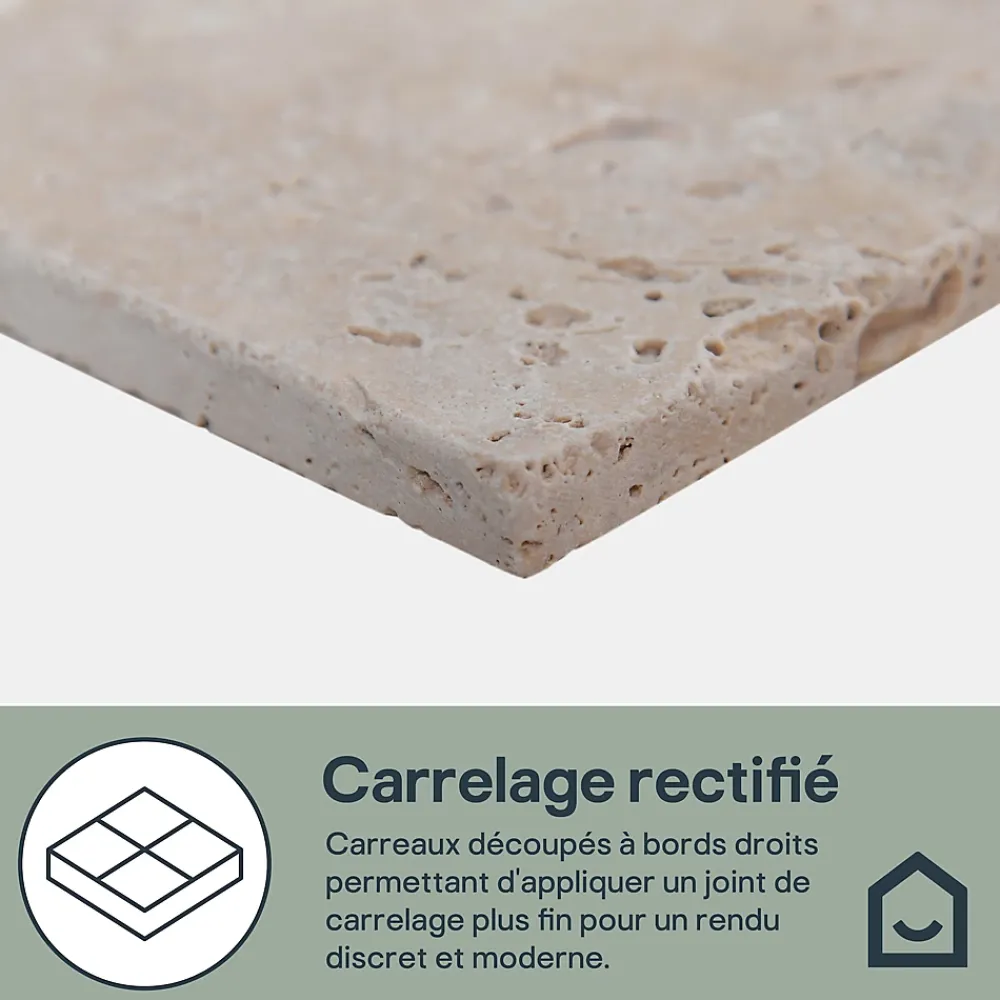 GoodHome Carreau en travertin sol et mur L.10 x l.10 cm x ép.10 mm, Travertino- Travertin