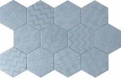 Lux Mosaic Carreau Hexagonal Effet Ciment. Grès Cérame Sol et Mur. Décor Custom Bleu 14x16cm- Carrelage Sol Pour Cuisine|Carrelage Sol Effet Carreaux De Ciment