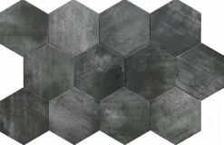 Lux Mosaic Carreau Hexagonal en Grès Cérame Effet Ciment. Série Denia Graphite 14x16 cm- Carrelage Sol Effet Béton|Carrelage Sol Pour Cuisine