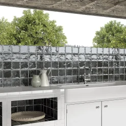 Lux Mosaic Carreau Mural Intérieur/Extérieur Brillant. Nissel Noir 12x12 cm- Faïence Pour Salle De Bains|Faïence Pour Pièce À Vivre