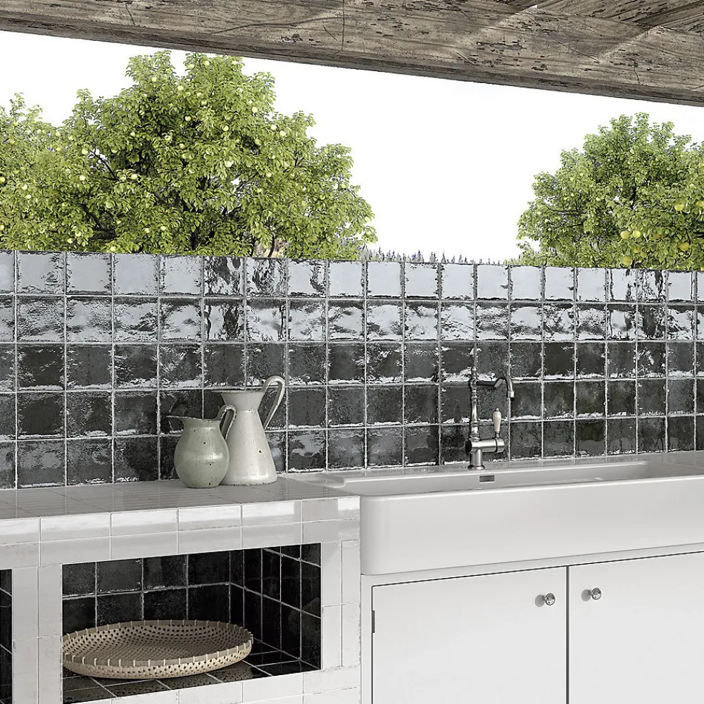 Lux Mosaic Carreau Mural Intérieur/Extérieur Brillant. Nissel Noir 12x12 cm- Faïence Pour Salle De Bains|Faïence Pour Pièce À Vivre
