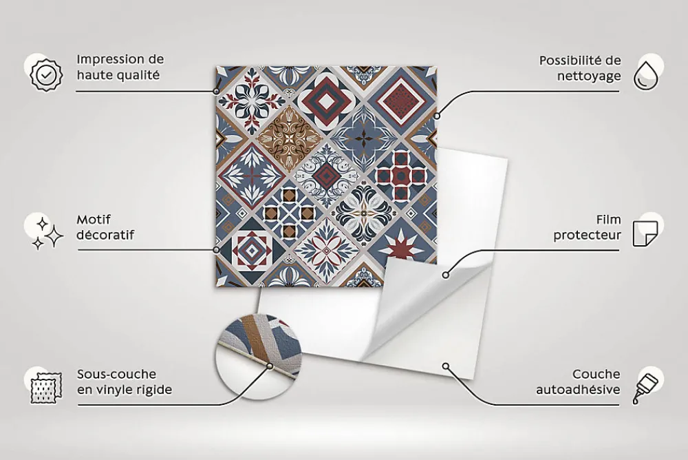 Tulup Carreaux vinyle 30x30 cm Orient 9 pcs- Dalle Et Lame Pvc