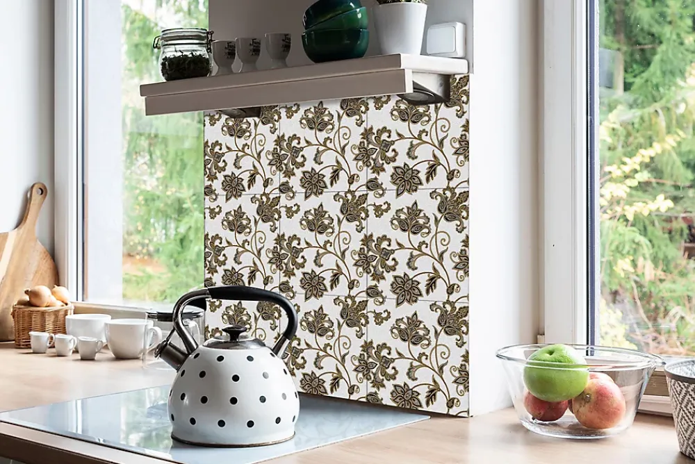 Tulup Carreaux vinyle 30x30 cm Décoration florale 9 pcs- Dalle Et Lame Pvc