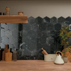 Bestile Carrelage Alma Noir - brillant 15 x 13cm ( vendu par boite de 0,31 m² )- Carrelage Sol Effet Métal