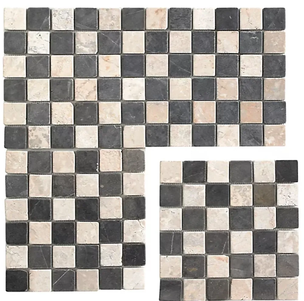 Pegane Carrelage de mosaïque (Boite de 1m²) / Plaque mosaïque mur et sol en marbre naturel coloris gris foncé et blanc mat- 30 x 30 cm- Mosaïque Pour Douche|Mosaïque Pour Salle De Bains