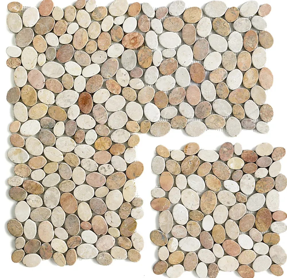 Pegane Carrelage de mosaïque/Plaque mosaïque mur et sol en marbre naturel coloris blanc/beige rosé- 33 x 33 cm- Mosaïque Pour Douche|Mosaïque Pour Wc