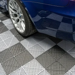MonsterShop Dalle Pvc Garage<Carrelage de Sol Ventilé Pour Garage Avec Bordure (120 x Noir & 120 Gris)