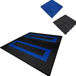 MonsterShop Dalle Pvc Garage<Carrelage de Sol Ventilé Pour Garage Avec Bordure (165 x Noir & 60 Bleu)