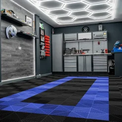 MonsterShop Dalle Pvc Garage<Carrelage de Sol Ventilé Pour Garage Avec Bordure (165 x Noir & 60 Bleu)