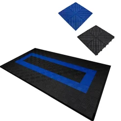 MonsterShop Dalle Pvc Garage<Carrelage de Sol Ventilé Pour Garage Avec Bordure (90 x Noir & 30 Bleu)