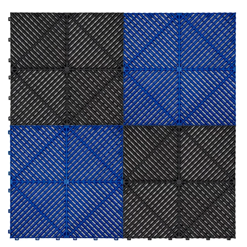 MonsterShop Dalle Pvc Garage<Carrelage de Sol Ventilé Pour Garage Avec Bordure (90 x Noir & 30 Bleu)