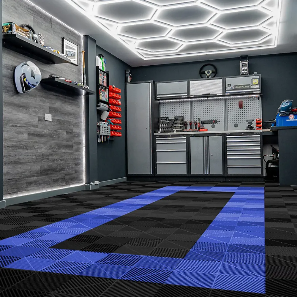 MonsterShop Dalle Pvc Garage<Carrelage de Sol Ventilé Pour Garage Avec Bordure (90 x Noir & 30 Bleu)