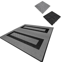 MonsterShop Carrelage de Sol Ventilé Pour Garage Avec Bordure (165 x Gris & 60 Noir)- Dalle Pvc Garage