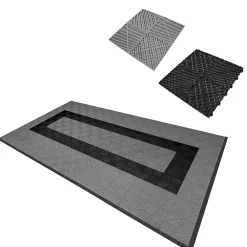 MonsterShop Dalle Pvc Garage<Carrelage de Sol Ventilé Pour Garage Avec Bordure (90 x Gris & 30 Noir)