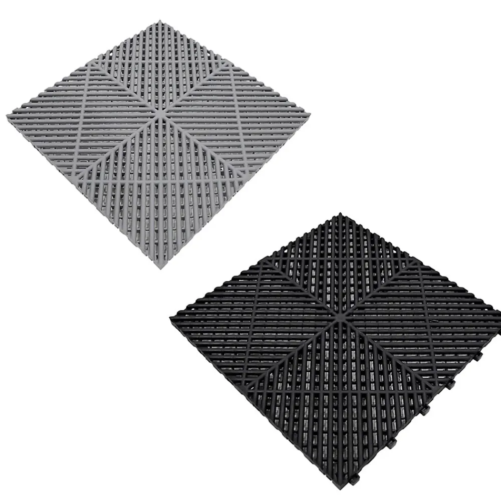MonsterShop Dalle Pvc Garage<Carrelage de Sol Ventilé Pour Garage Avec Bordure (90 x Gris & 30 Noir)