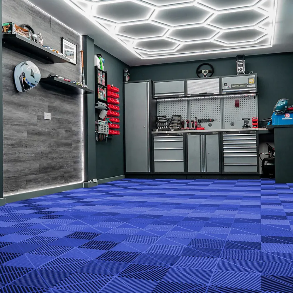 MonsterShop Carrelage de Sol Ventilé Pour Garage x120 Avec Bordure (Bleu)- Dalle Pvc Garage