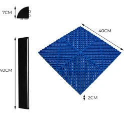 MonsterShop Carrelage de Sol Ventilé Pour Garage x120 Avec Bordure (Bleu)- Dalle Pvc Garage