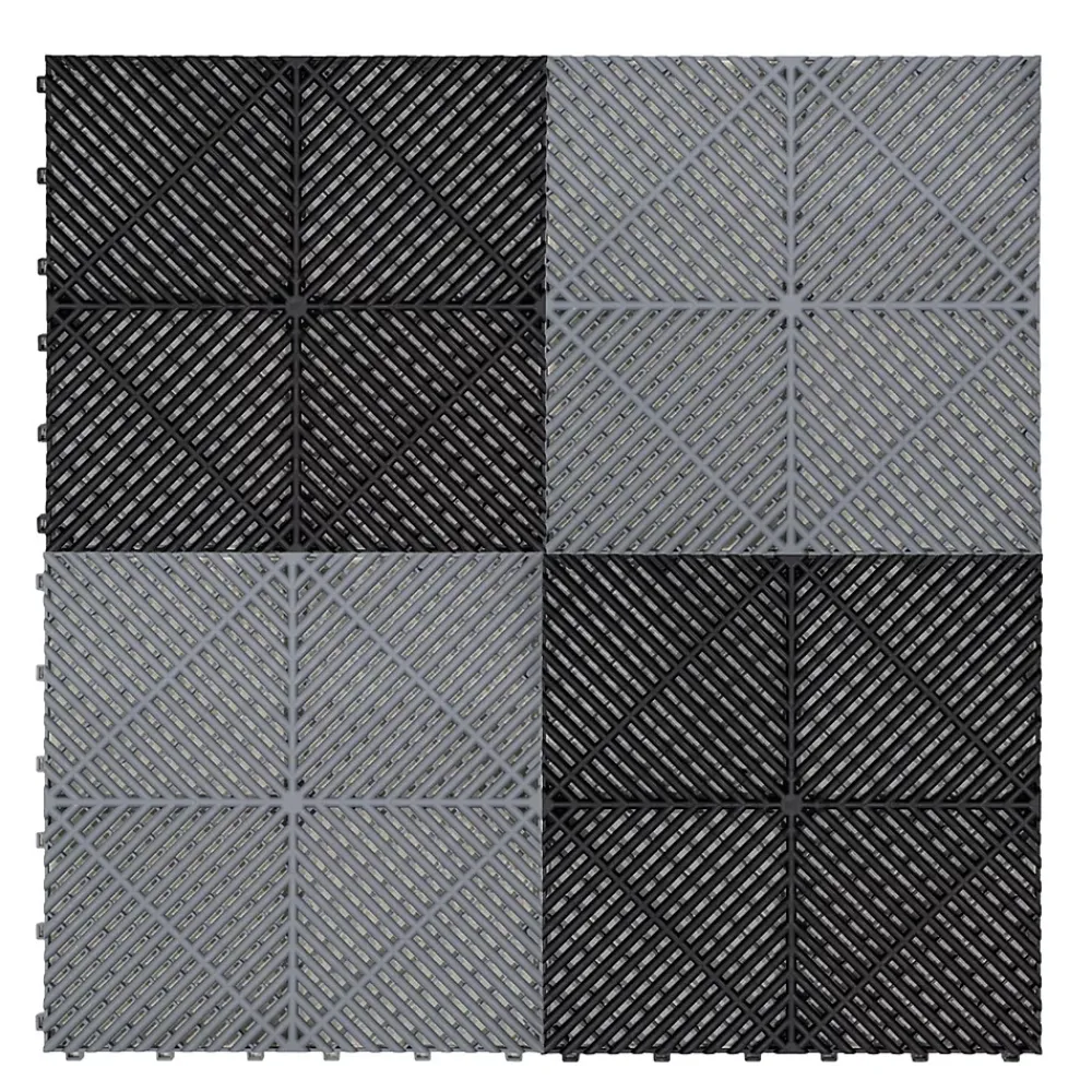 MonsterShop Dalle Pvc Garage<Carrelage de Sol Ventilé Pour Garage Avec Bordure (60 x Noir & 60 Gris)