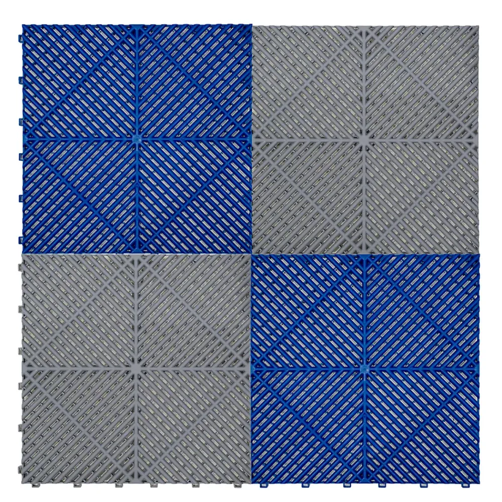 MonsterShop Dalle Pvc Garage<Carrelage de Sol Ventilé Pour Garage Avec Bordure (120 x Gris & 120 Bleu)