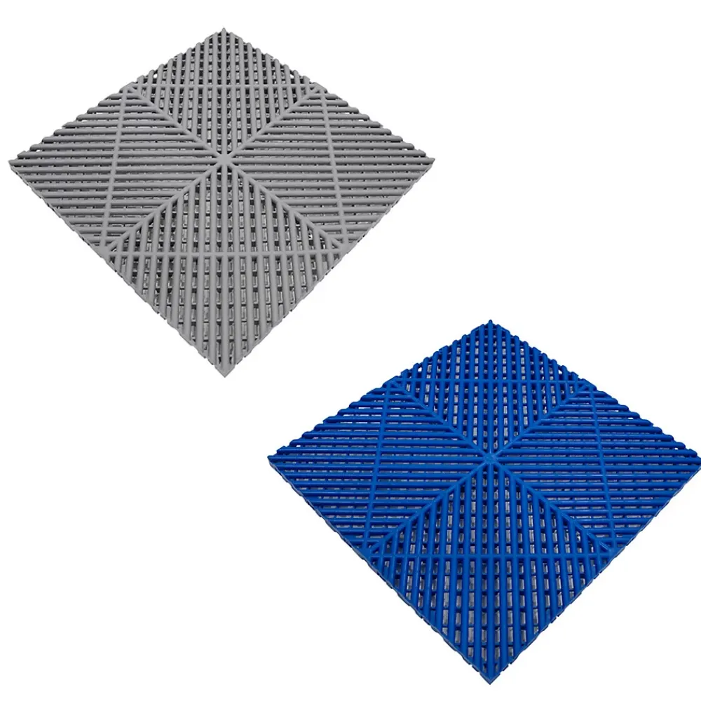 MonsterShop Dalle Pvc Garage<Carrelage de Sol Ventilé Pour Garage Avec Bordure (120 x Gris & 120 Bleu)