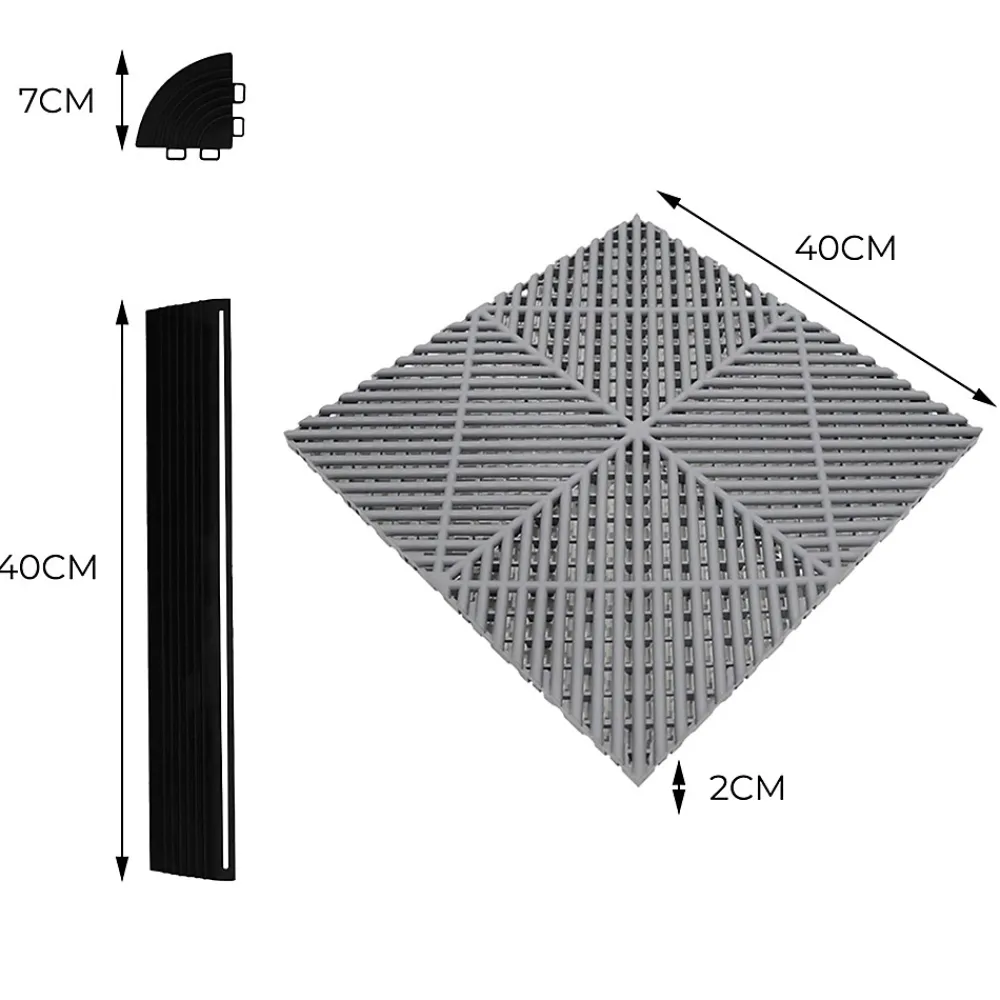 MonsterShop Dalle Pvc Garage<Carrelage de Sol Ventilé Pour Garage Avec Bordure (120 x Gris & 120 Bleu)