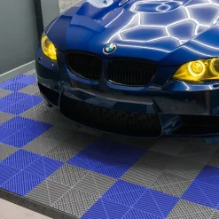 MonsterShop Dalle Pvc Garage<Carrelage de Sol Ventilé Pour Garage Avec Bordure (120 x Gris & 120 Bleu)