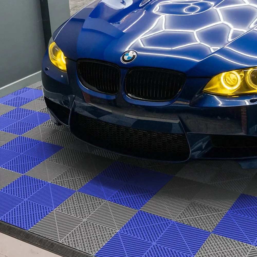 MonsterShop Dalle Pvc Garage<Carrelage de Sol Ventilé Pour Garage Avec Bordure (120 x Gris & 120 Bleu)