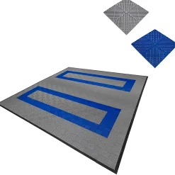 MonsterShop Dalle Pvc Garage<Carrelage de Sol Ventilé Pour Garage Avec Bordure (165 x Gris & 60 Bleu)