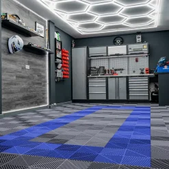 MonsterShop Dalle Pvc Garage<Carrelage de Sol Ventilé Pour Garage Avec Bordure (165 x Gris & 60 Bleu)