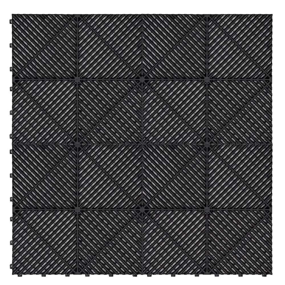MonsterShop Dalle Pvc Garage<Carrelage de Sol Ventilé Pour Garage x225 Avec Bordure (Noir)