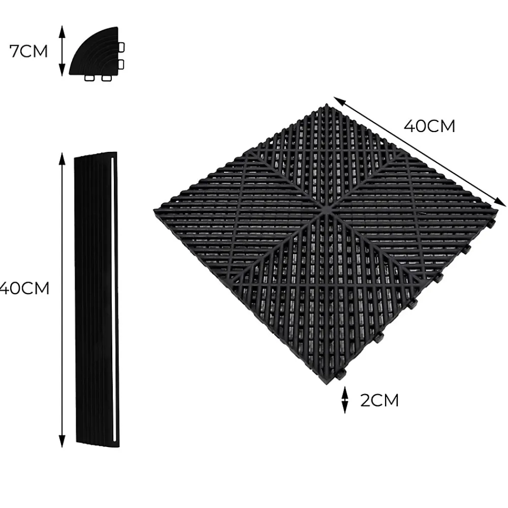 MonsterShop Dalle Pvc Garage<Carrelage de Sol Ventilé Pour Garage x225 Avec Bordure (Noir)