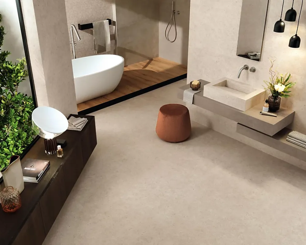 Ro'Ma Carrelage Carrelage effet Béton Beige Terre 278x120x0,6 cm Mat Vetrano - Mur intérieur (vendu par carton de 3,336 m²) -- Carrelage Mural Effet Béton