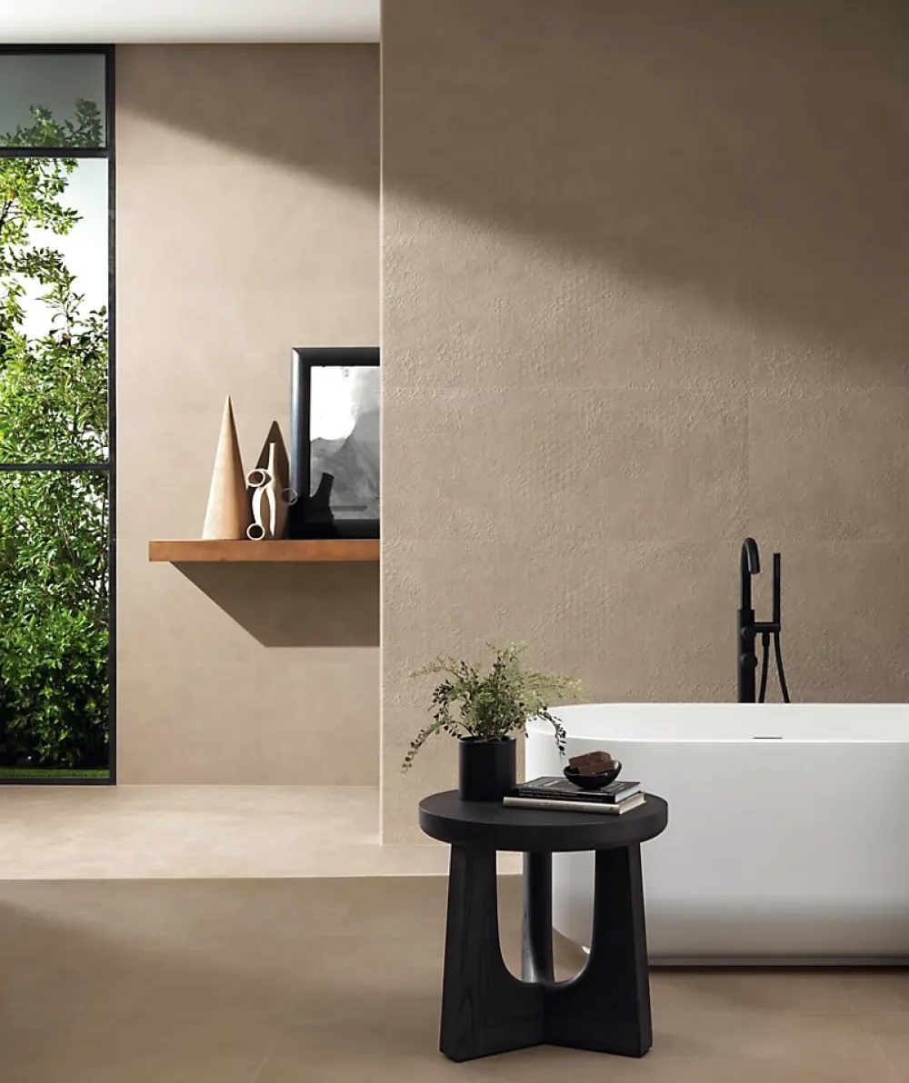 Ro'Ma Carrelage Carrelage effet Béton Brun Sable 120x50x0,85 cm Mat Benzaro - Mur intérieur (vendu par carton de 1,8 m²) -- Carrelage Mural Effet Béton
