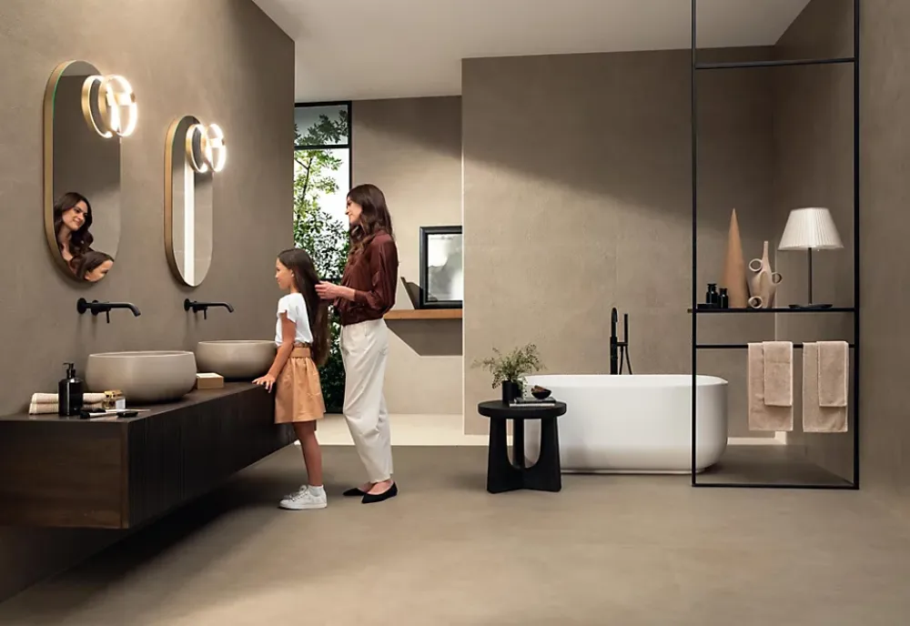 Ro'Ma Carrelage Carrelage effet Béton Brun Sable 120x50x0,85 cm Mat Benzaro - Mur intérieur (vendu par carton de 1,8 m²) -- Carrelage Mural Effet Béton